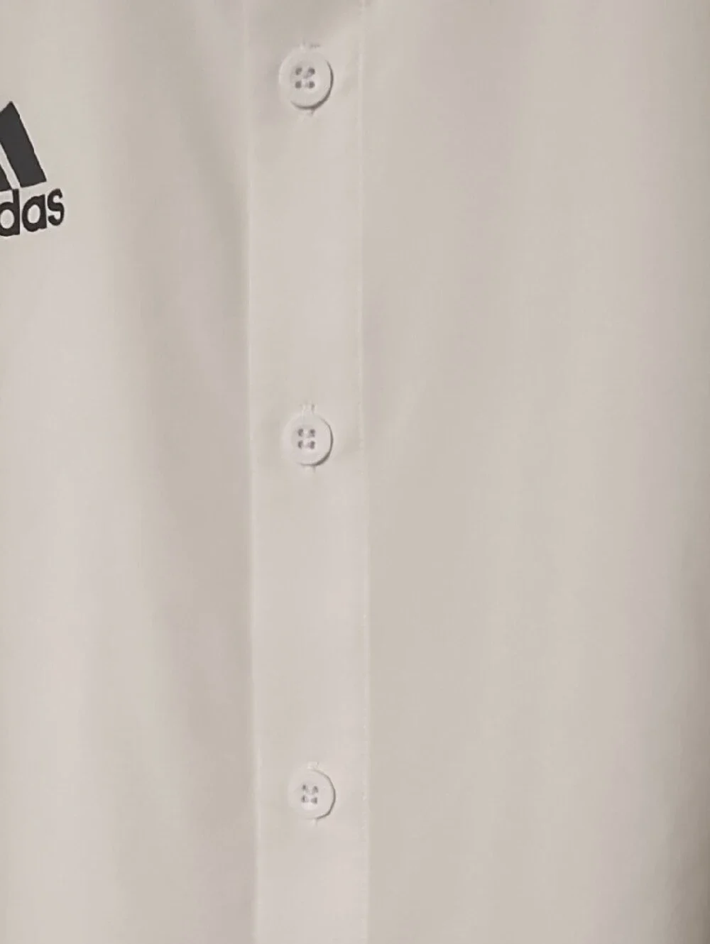 adidas EUC Medium AeroReady White Short-Sleeve Button Shirt with Black Logo.